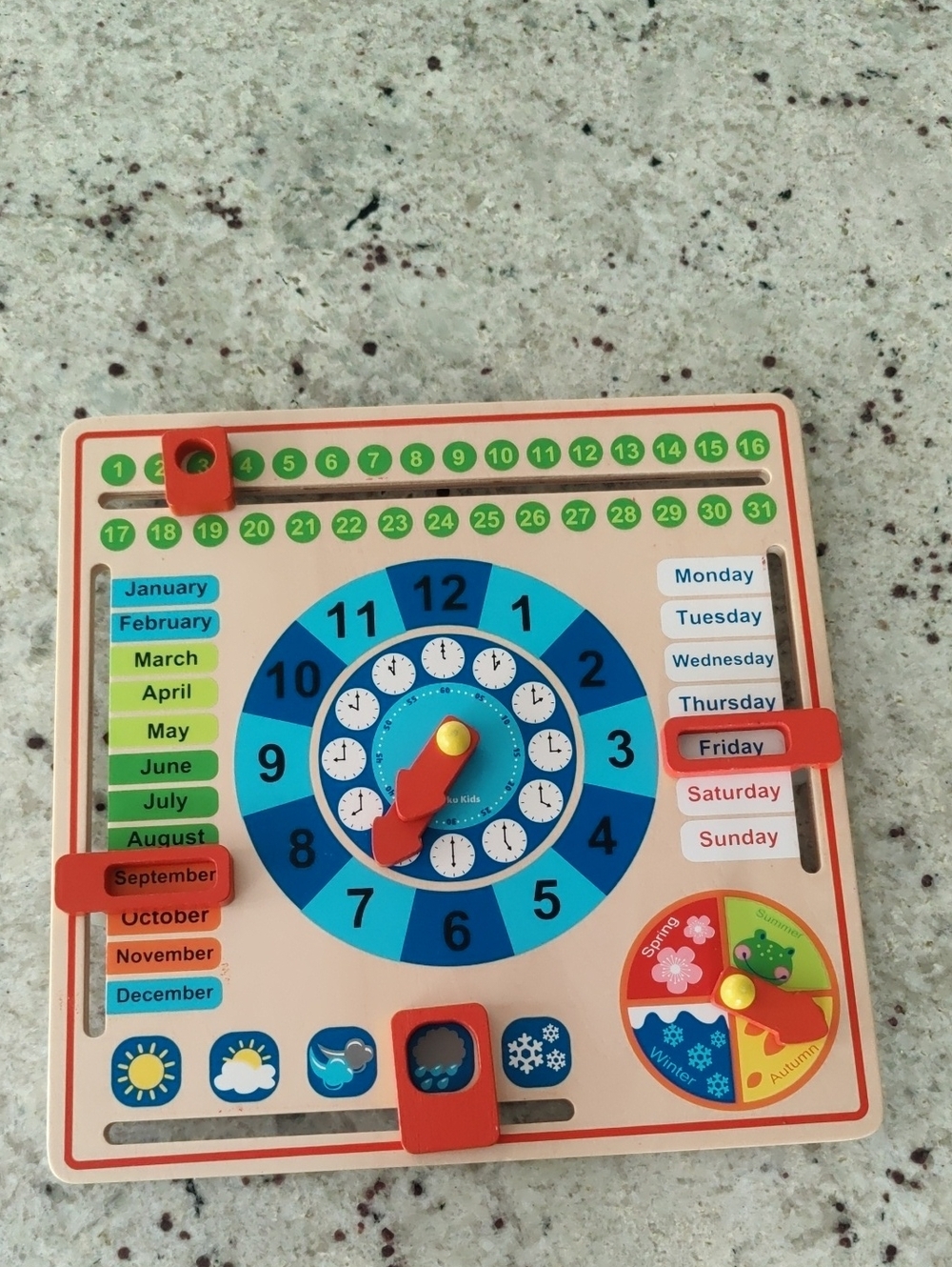 Pidoko Sensory Learning Wooden Kids Clock Calendar ABA Therapy Y2K Cottagecore